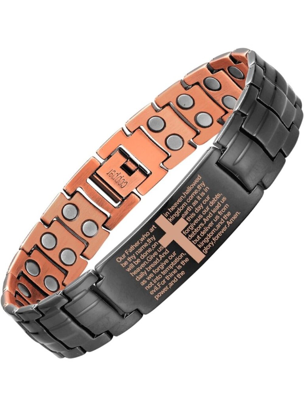 Men's Ultra Strength Magnetic Copper Cross Bracelet - Stylish Black Design
